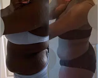 Before and after transformation of a Bite Back with Liz coaching client