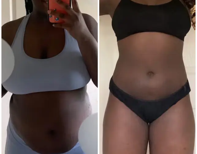 Before and after transformation of a Bite Back with Liz coaching client