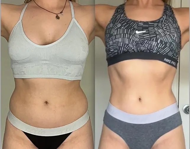 Before and after transformation of a Bite Back with Liz coaching client